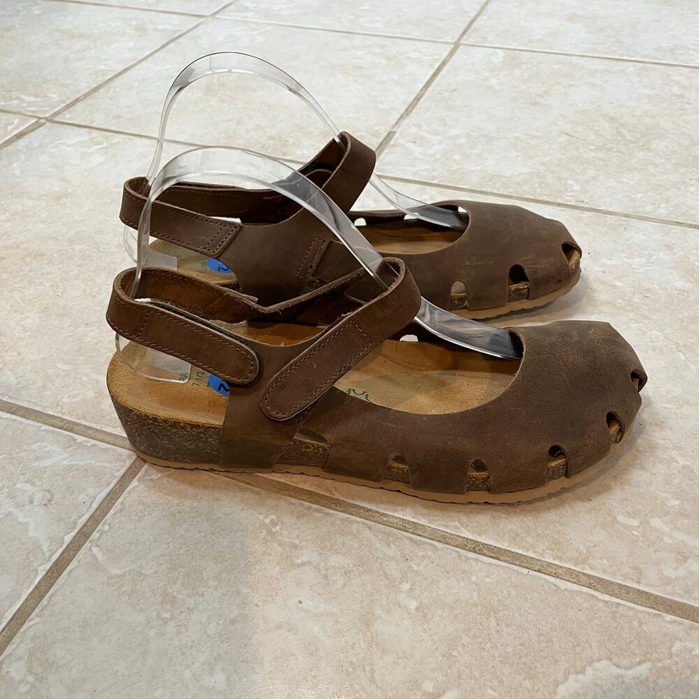 Bionatura Brown Distressed Leather Cork Mary Jane Shoes Sandals 38 US 7.5